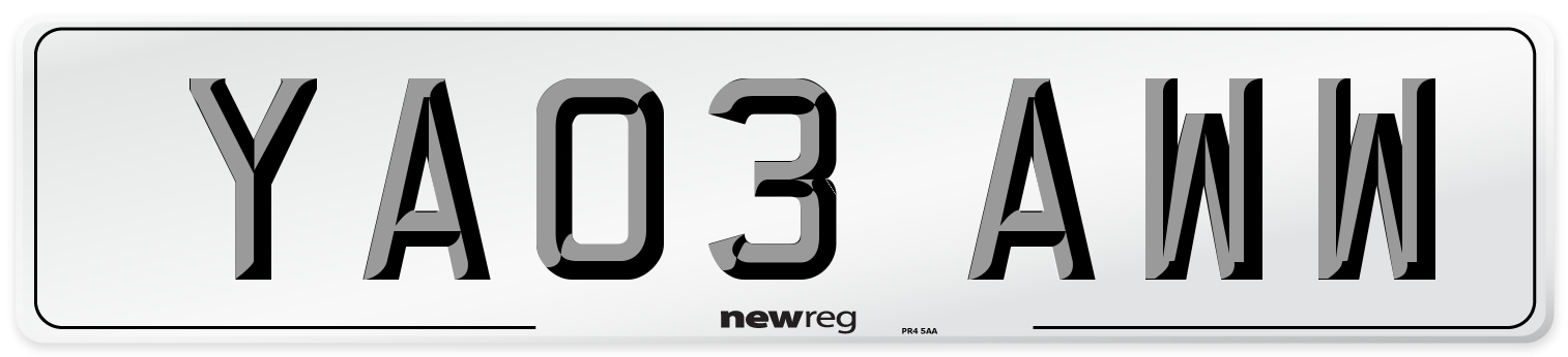 YA03 AWW Number Plate from New Reg